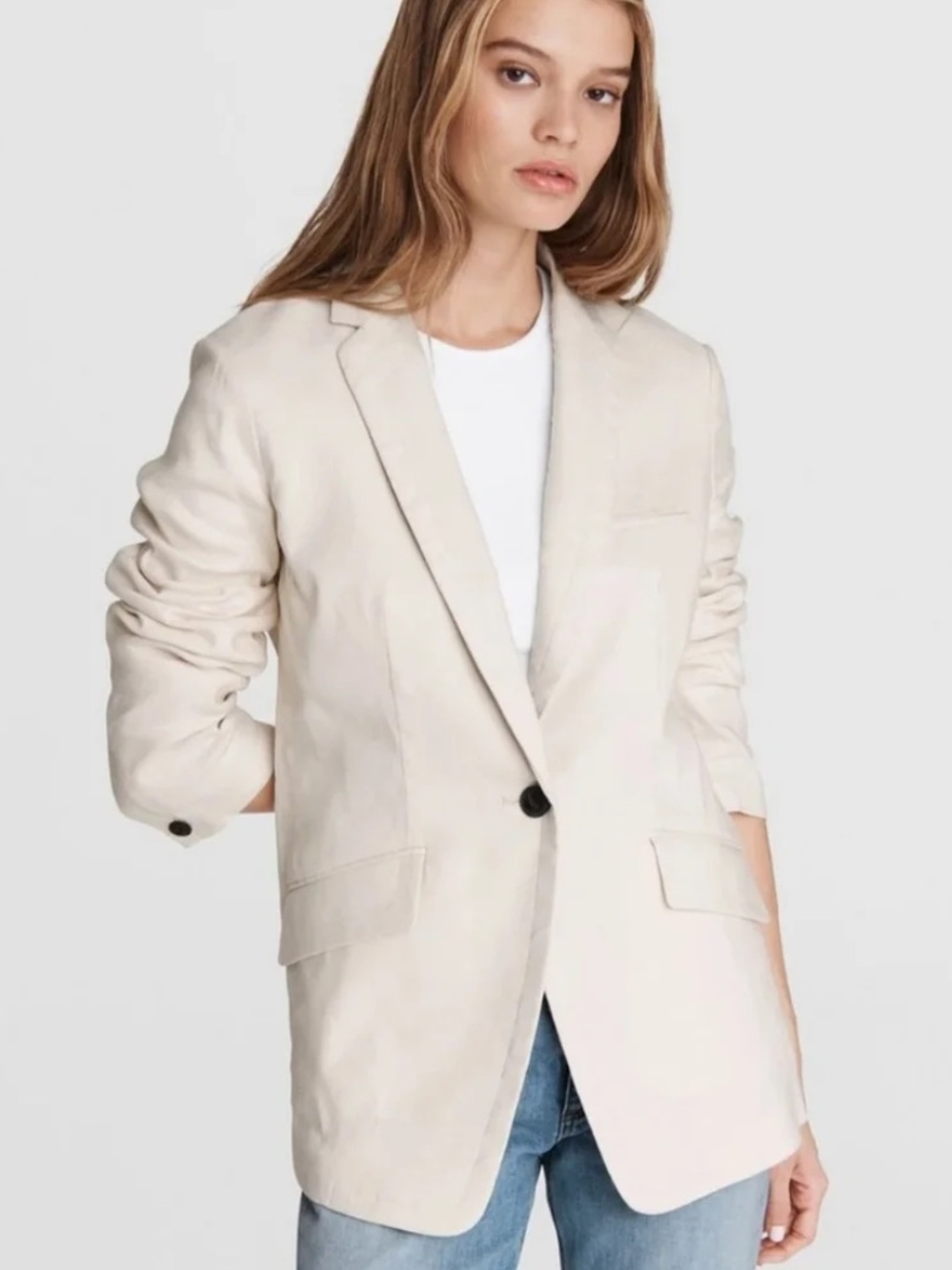 rag & bone cream linen spandex blend blazer one button minimalist neutral size 4